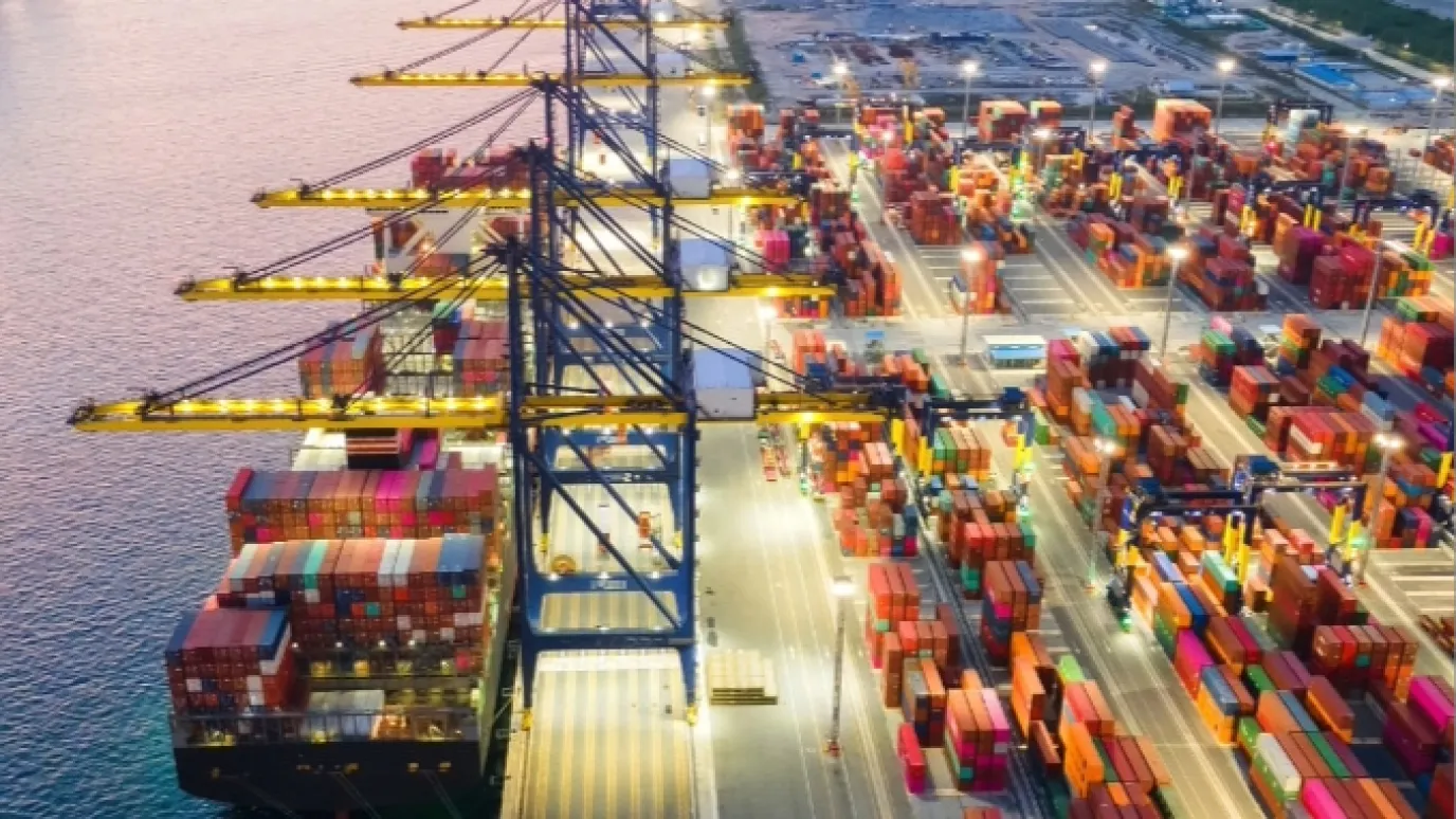Containers on a cargo ship
