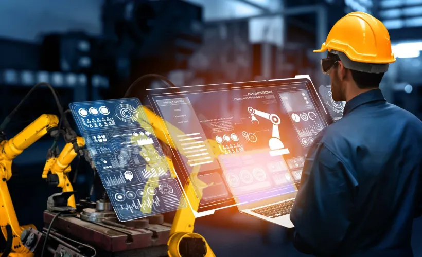 Industrial worker with robots
